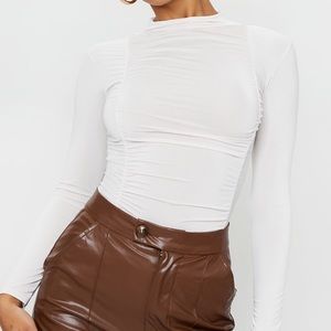 Cream Jersey Draped High Neck Bodysuit